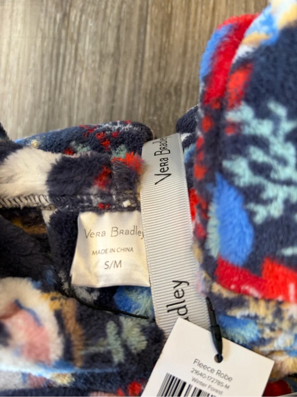 Vera Bradley Winter Forest Plush Fleece Hooded Robe Two Pocket Tie Waist S/M